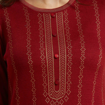 Maroon Woolen Straight Kurti