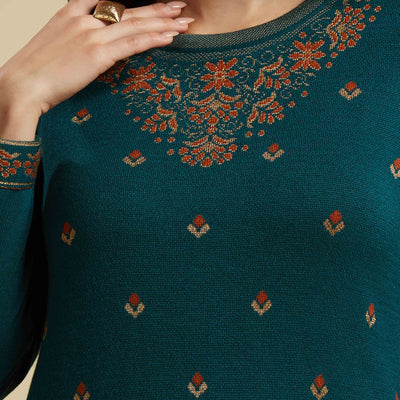 Dark Teal Woolen Straight Kurti