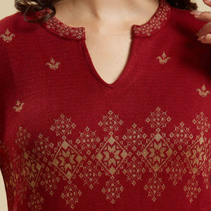 Maroon Woolen Straight Kurti