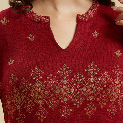 Maroon Woolen Straight Kurti