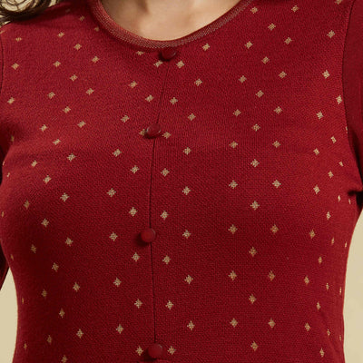 Maroon Floral Woolen Top Bottom Set