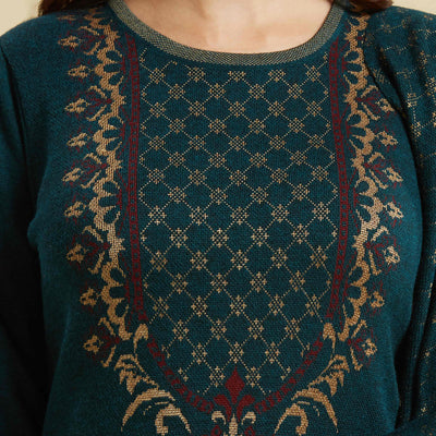 Dark Teal Floral Woolen Salwar Suit