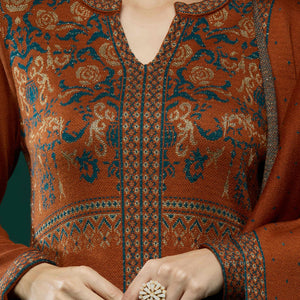Dark Rust Floral Woolen Salwar Suit