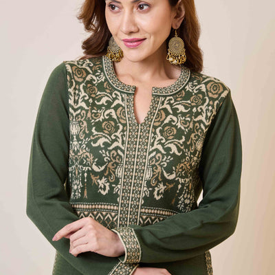Mehandi Green Floral Woolen Salwar Suit