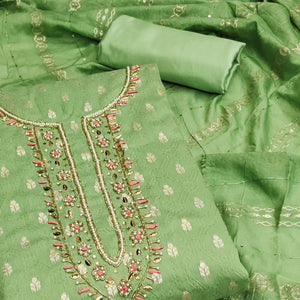 green-woven-with-handwork-jacquard-dress-material