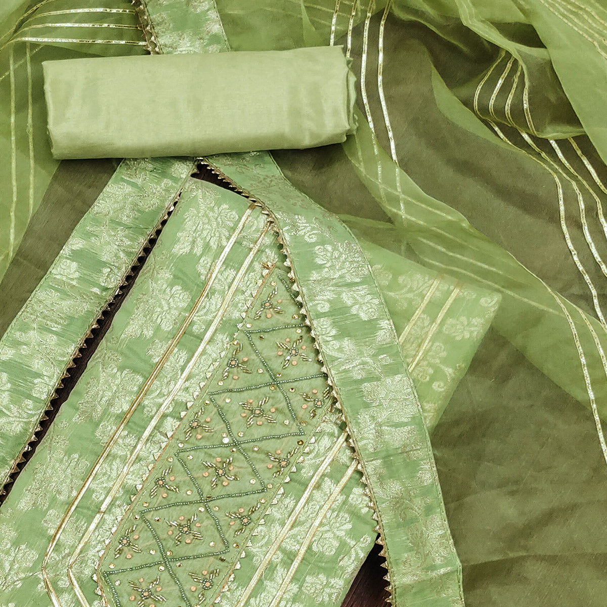 green-woven-with-handwork-jacquard-dress-material-1