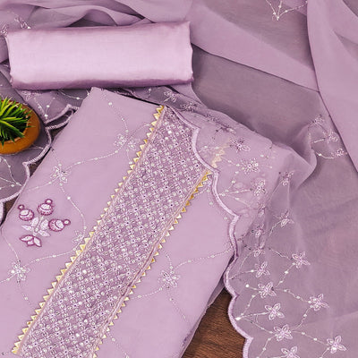 Light Lavender Floral Sequins Embroidered Georgette Dress Material