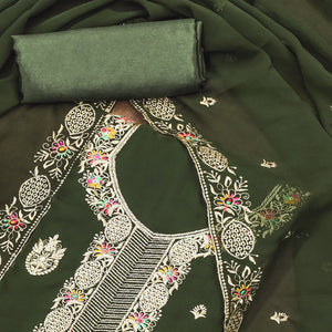 Mehendi Green Floral Embroidered Georgette Dress Material