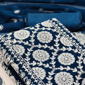 Morpich Blue Floral Embroidered Georgette Dress Material