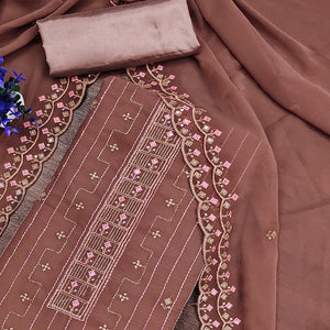 Brown Sequins Embroidered Georgette Dress Material