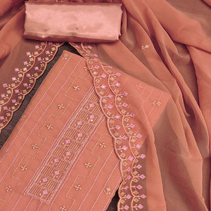 Dusty Orange Sequins Embroidered Georgette Dress Material