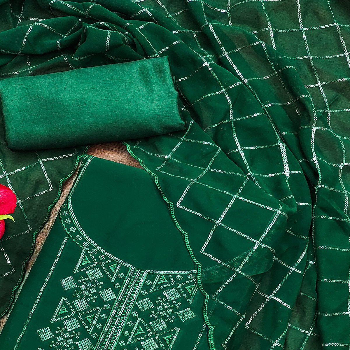 green-sequins-embroidered-georgette-dress-material-3