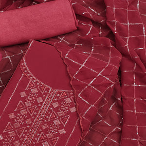 Maroon Sequins Embroidered Georgette Dress Material