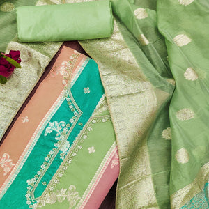 green-floral-woven-with-hand-embroidered-jacquard-dress-material