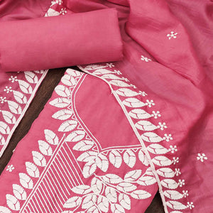 Gajari Pink Floral Embroidered Cotton Blend Dress Material