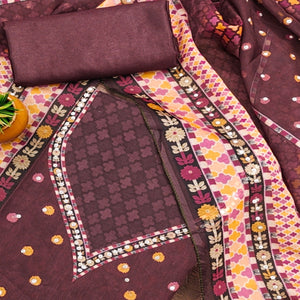 Dark Wine Floral Digital Printed With Diamond Work Organza Dress Material