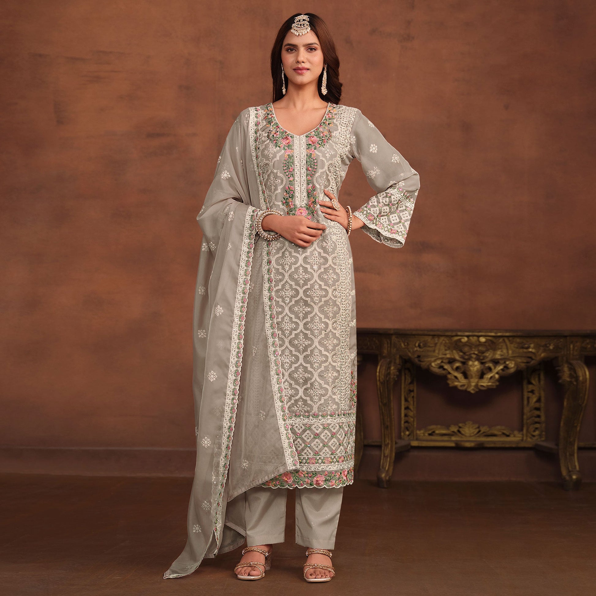 grey-floral-embroidered-organza-semi-stitched-suit-1