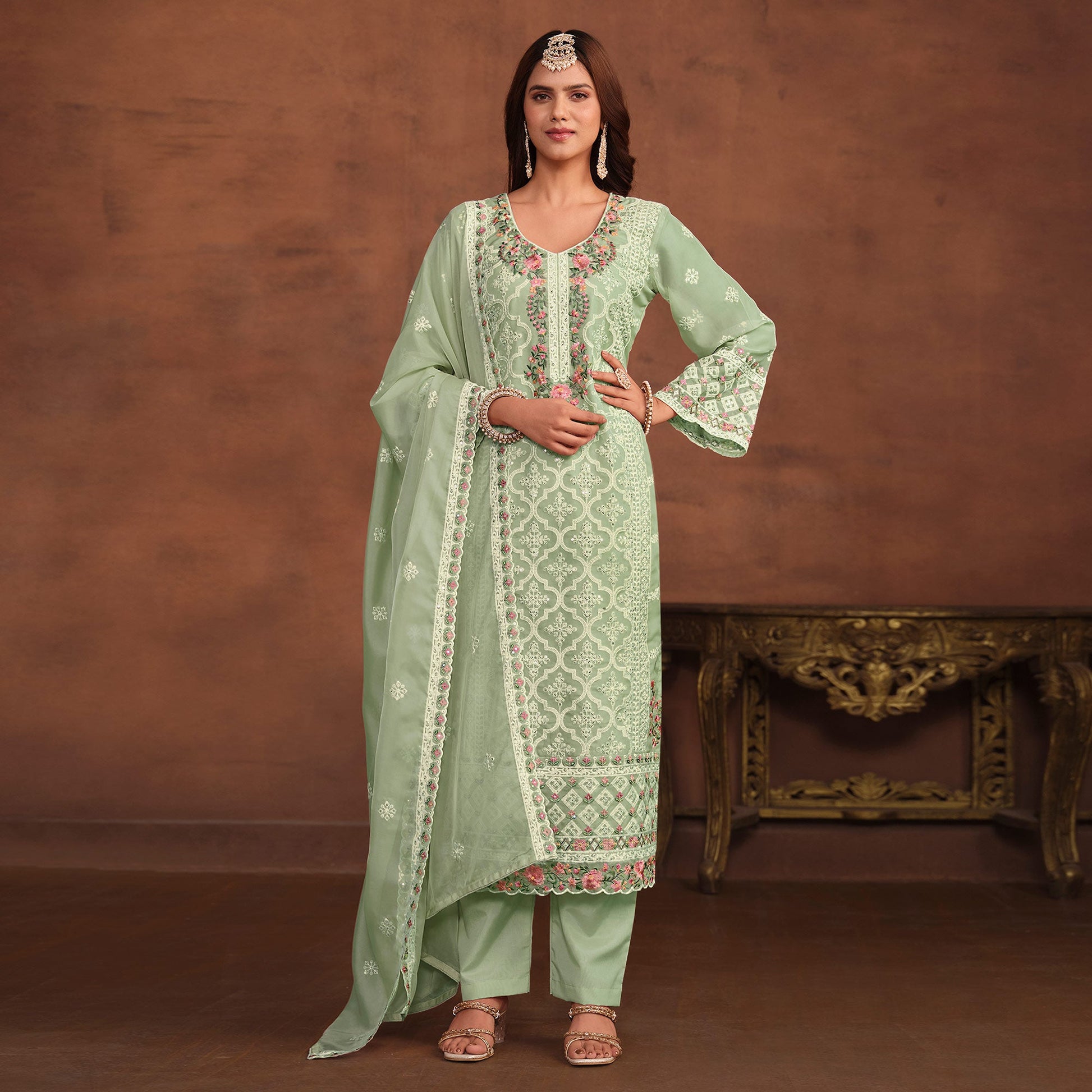green-floral-embroidered-organza-semi-stitched-suit-1
