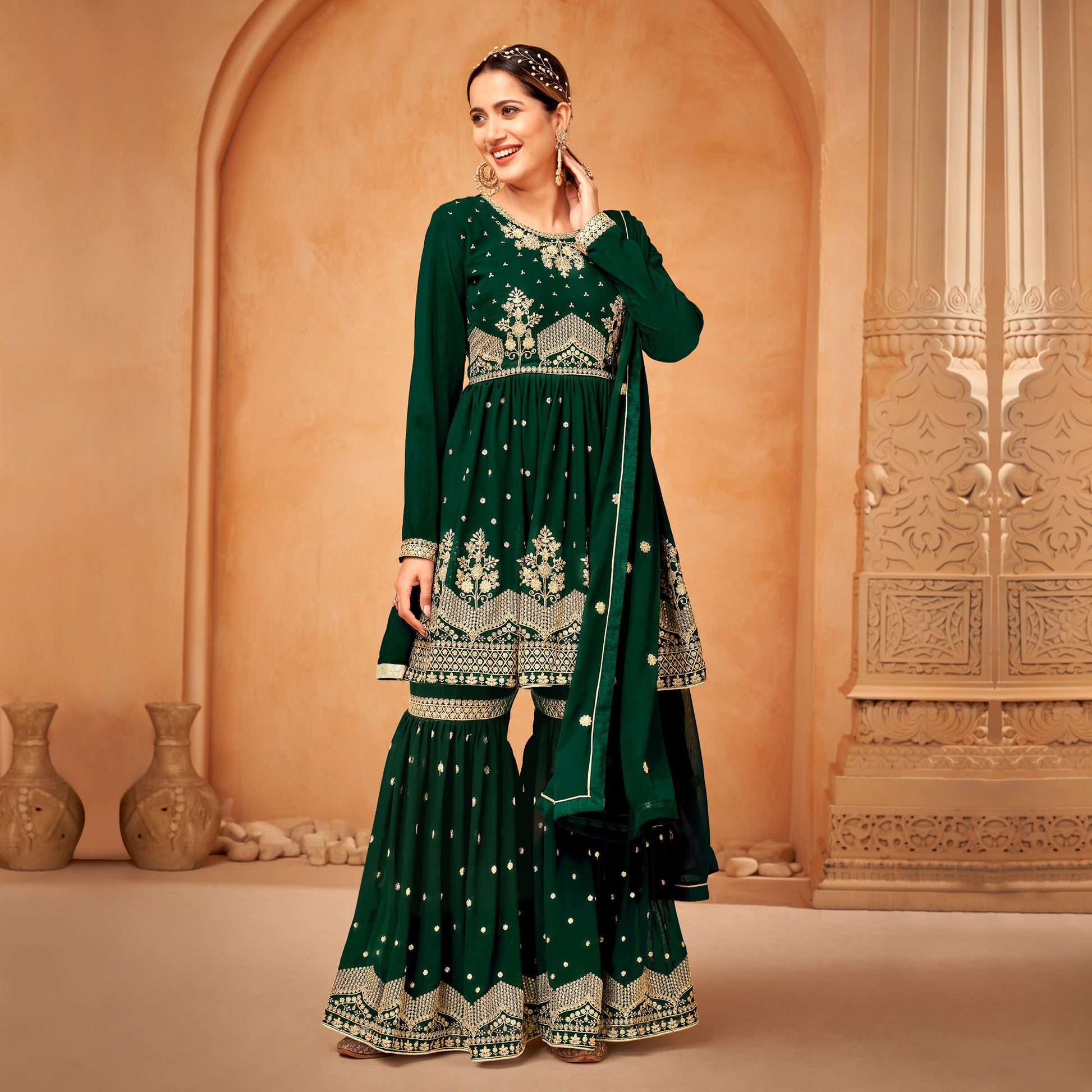 green-floral-sequin-embroidered-georgette-semi-stitched-suit