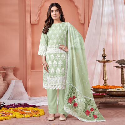green-floral-embroidered-organza-semi-stitched-suit