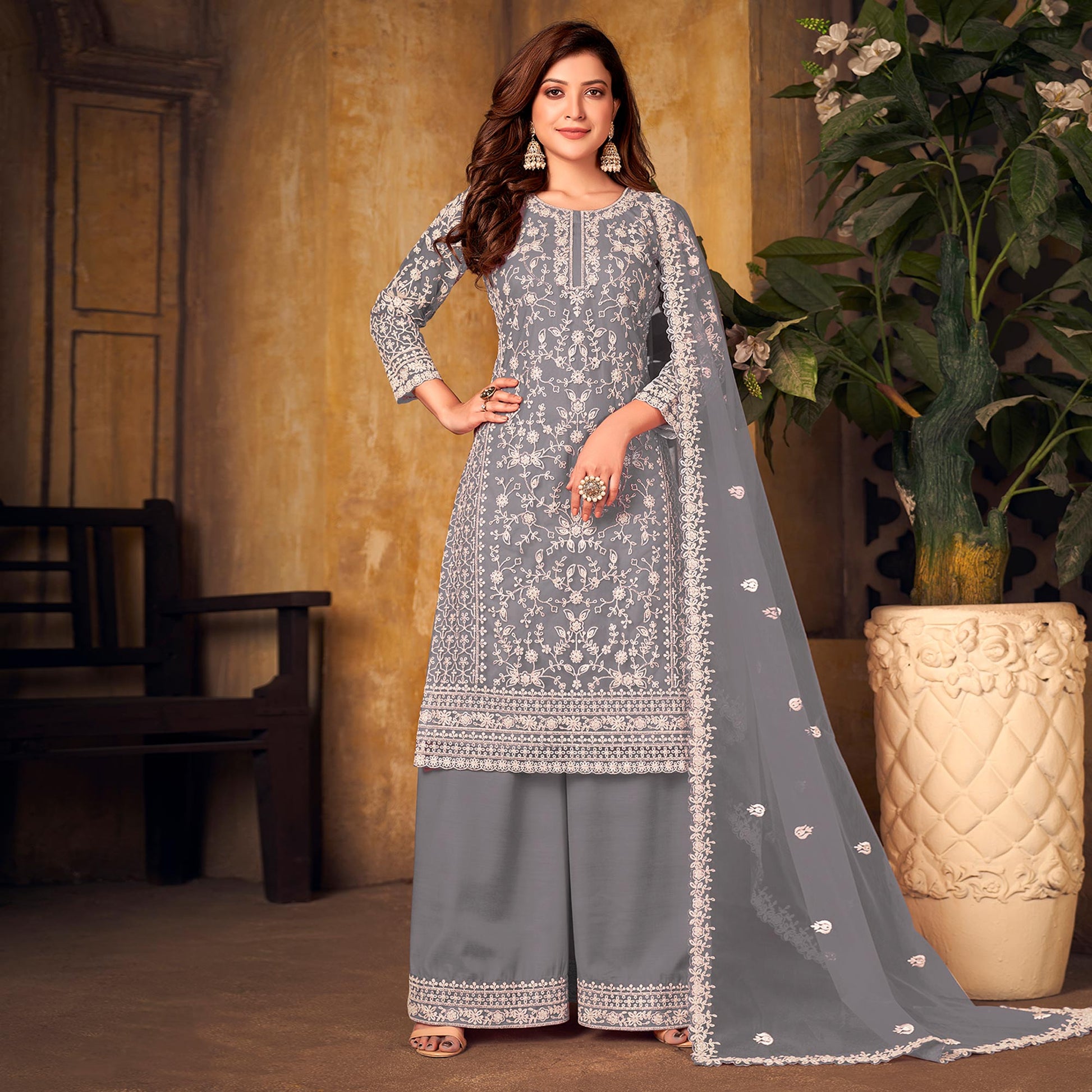 grey-floral-embroidered-net-semi-stitched-suit