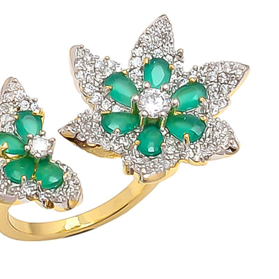 golden-american-diamond-green-stone-adjustable-ring