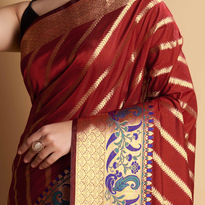 Maroon Zari Weaving Banarasi Silk Saree
