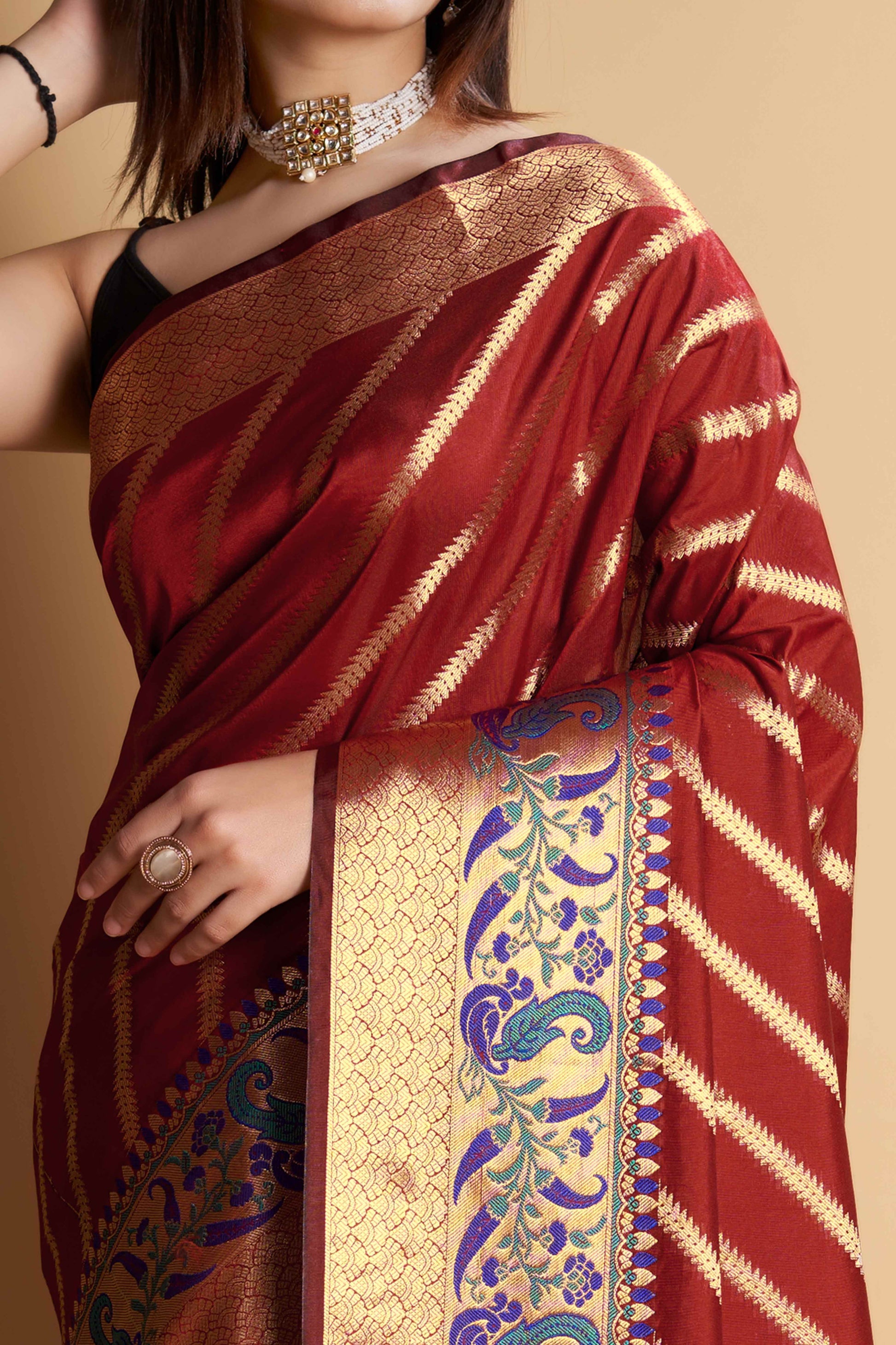 Maroon Zari Weaving Banarasi Silk Saree