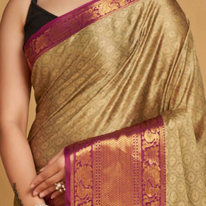 Light Brown Zari Weaving Banarasi Silk Saree