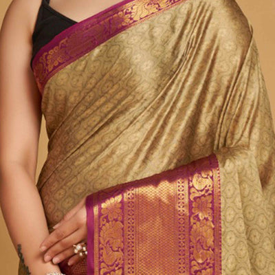 Light Brown Zari Weaving Banarasi Silk Saree