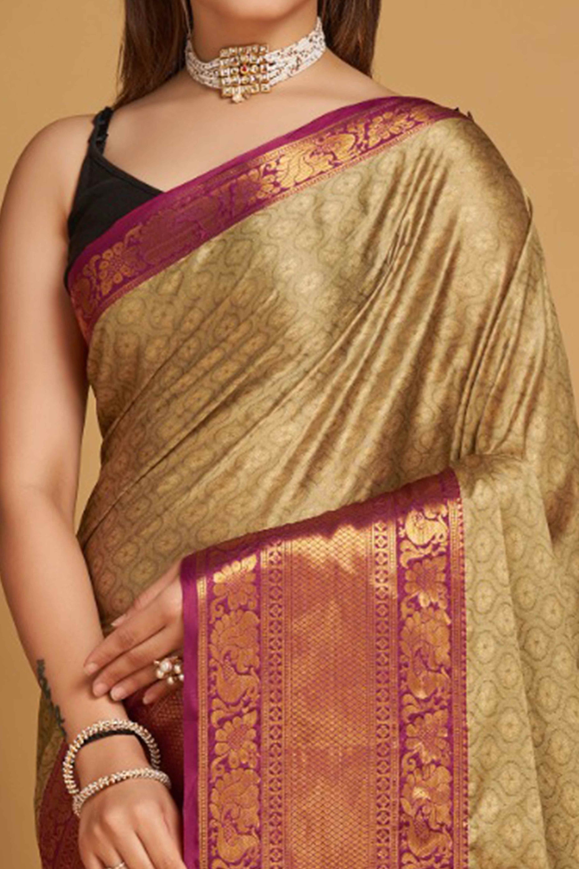 Light Brown Zari Weaving Banarasi Silk Saree