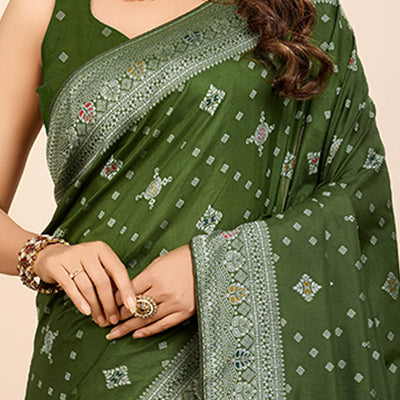 Mehendi Green Minakari Weaving Pure Silk Saree
