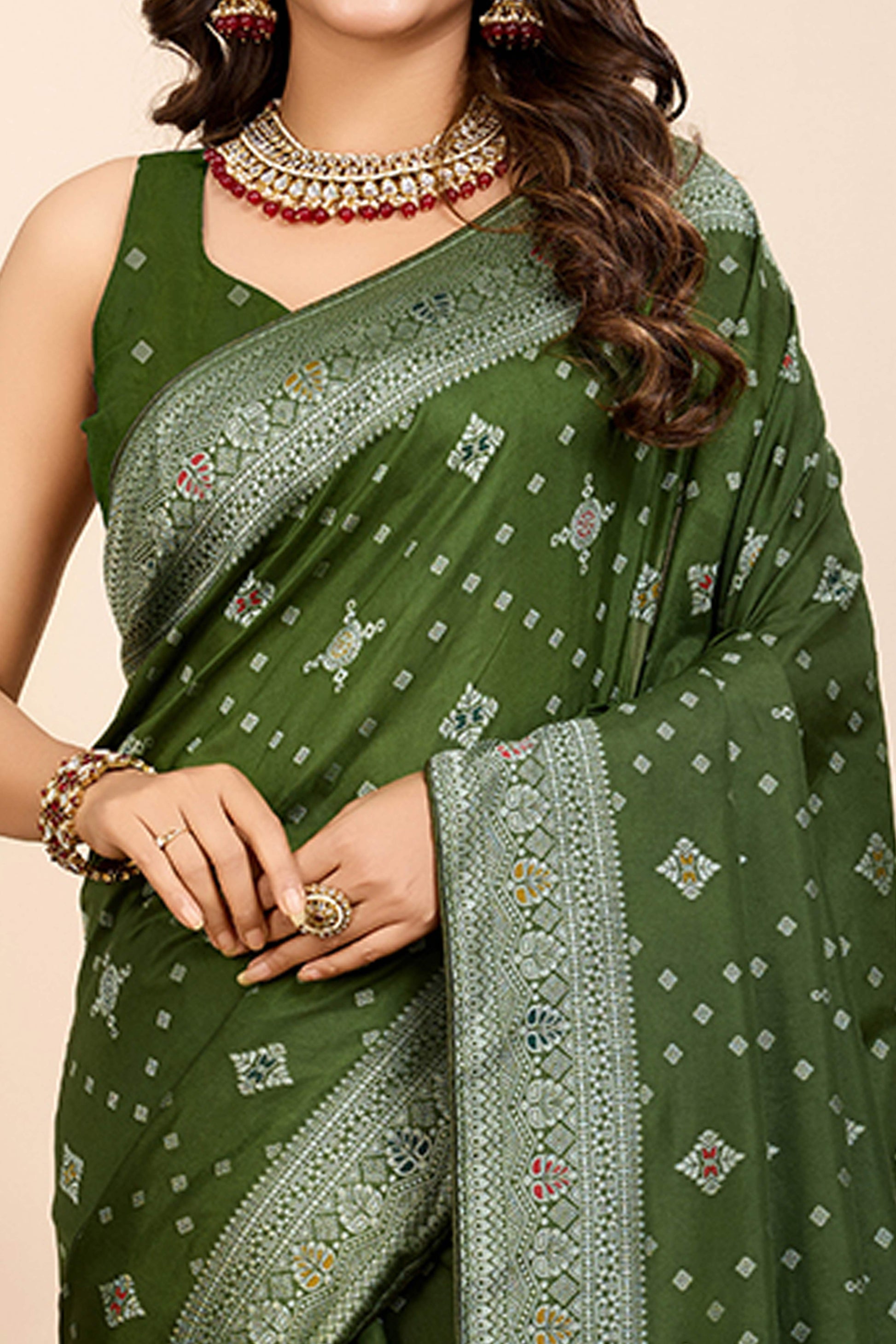 Mehendi Green Minakari Weaving Pure Silk Saree