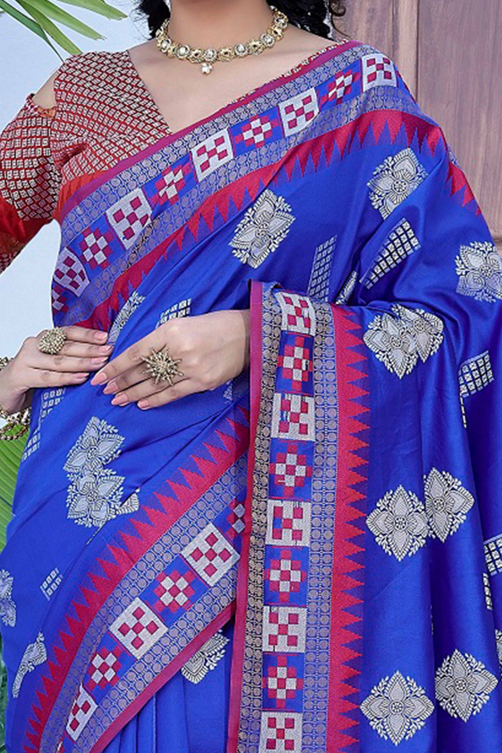 Blue Zari Weaving Cotton Silk Saree