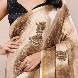 Brown Woven With Printed Silk Ready To Wear Saree