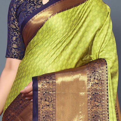 Lemon Green Zari Weaving Cotton Silk Saree