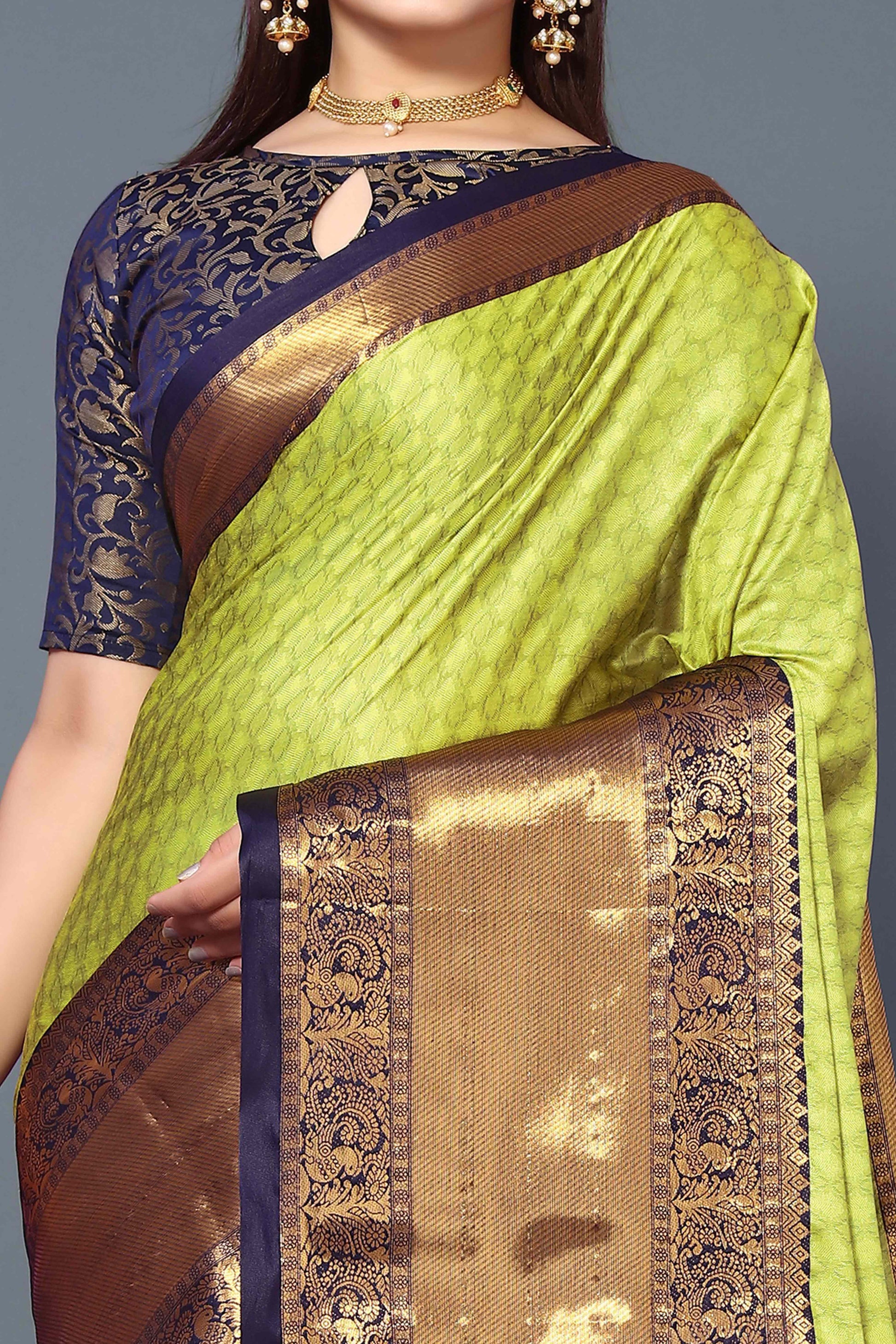 Lemon Green Zari Weaving Cotton Silk Saree