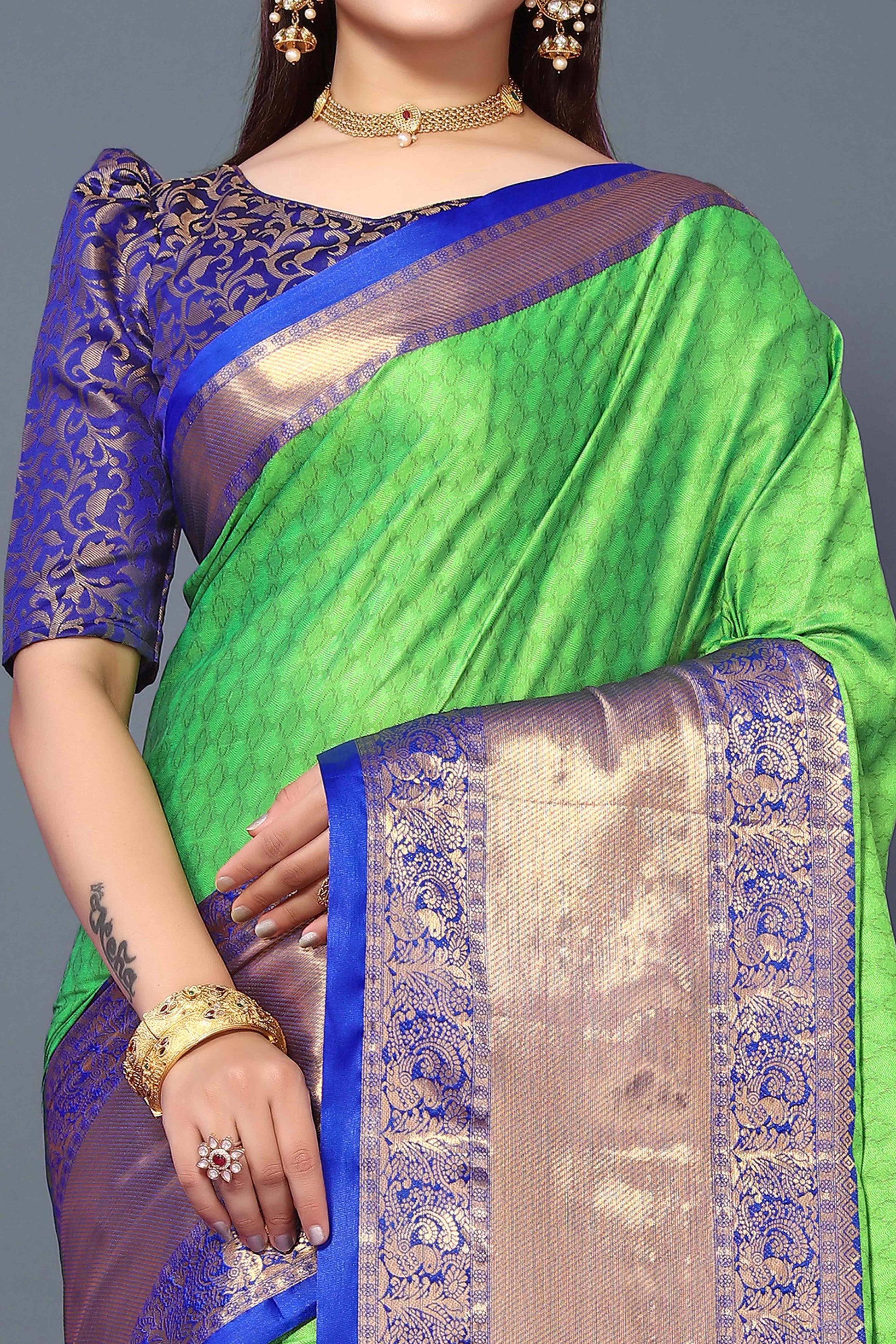 Fresh Green Zari Weaving Cotton Silk Saree