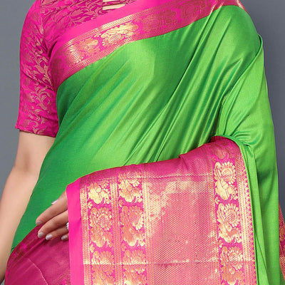 Fresh Green Zari Weaving Cotton Silk Saree