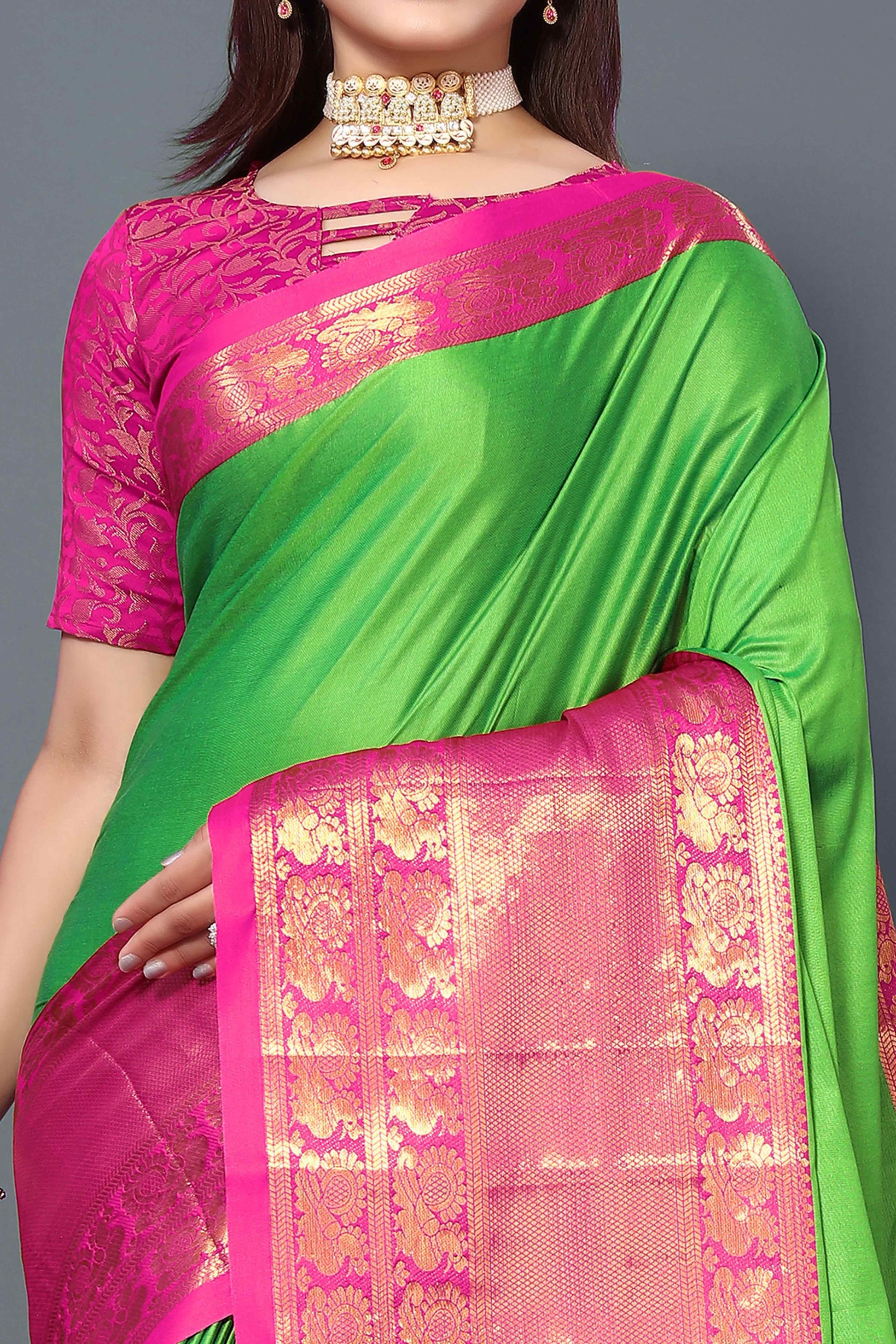 Fresh Green Zari Weaving Cotton Silk Saree