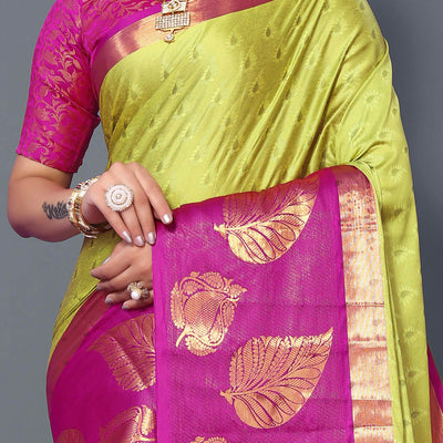 Lime Yellow Zari Weaving Cotton Silk Saree