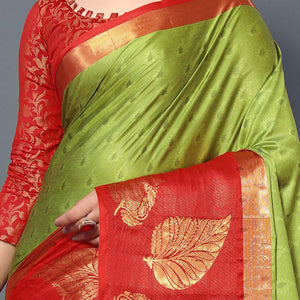 Light Green Zari Weaving Cotton Silk Saree