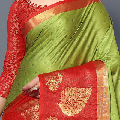 Light Green Zari Weaving Cotton Silk Saree