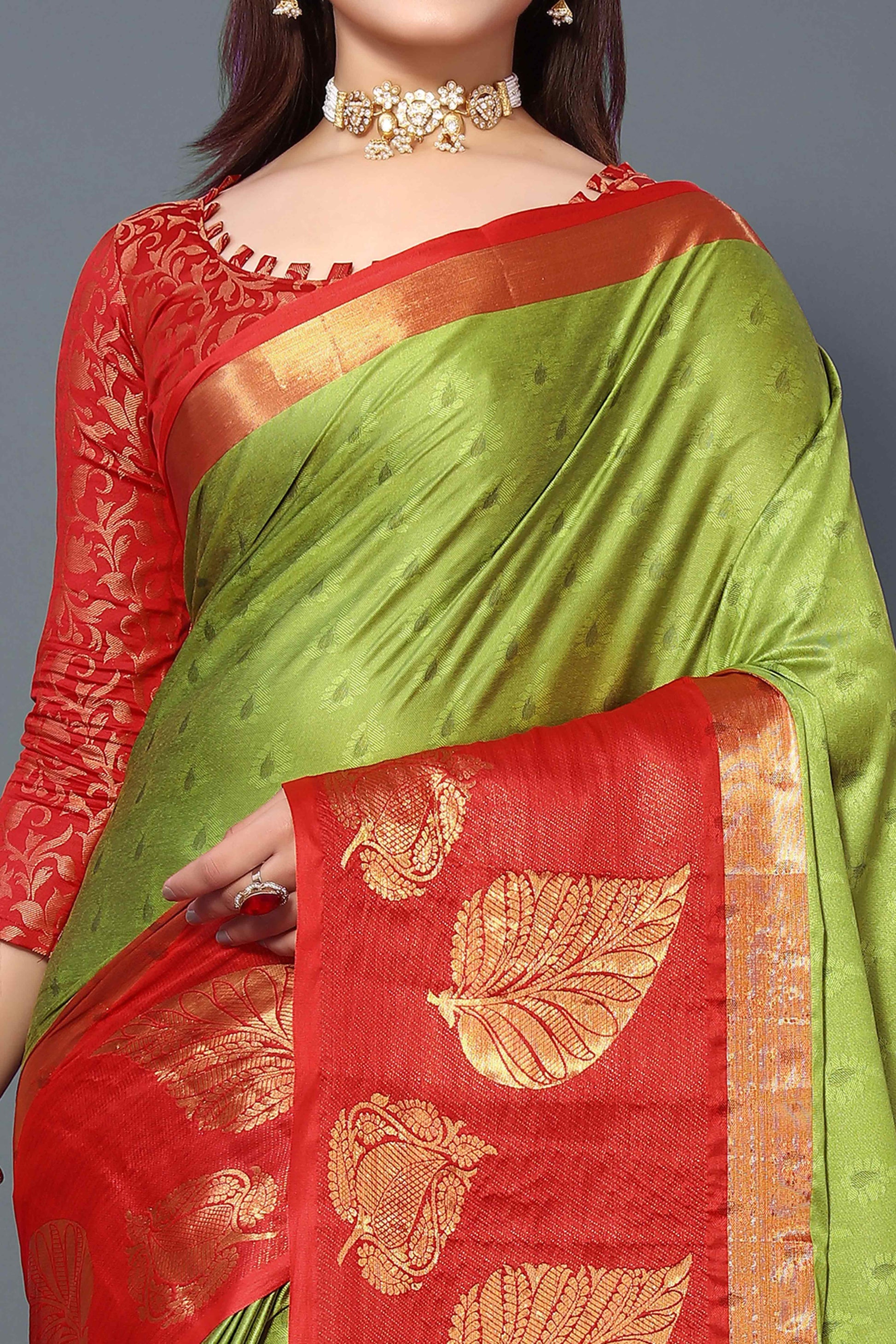 Light Green Zari Weaving Cotton Silk Saree