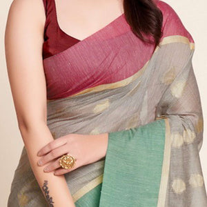 Grey Zari Weaving Cotton Silk Saree