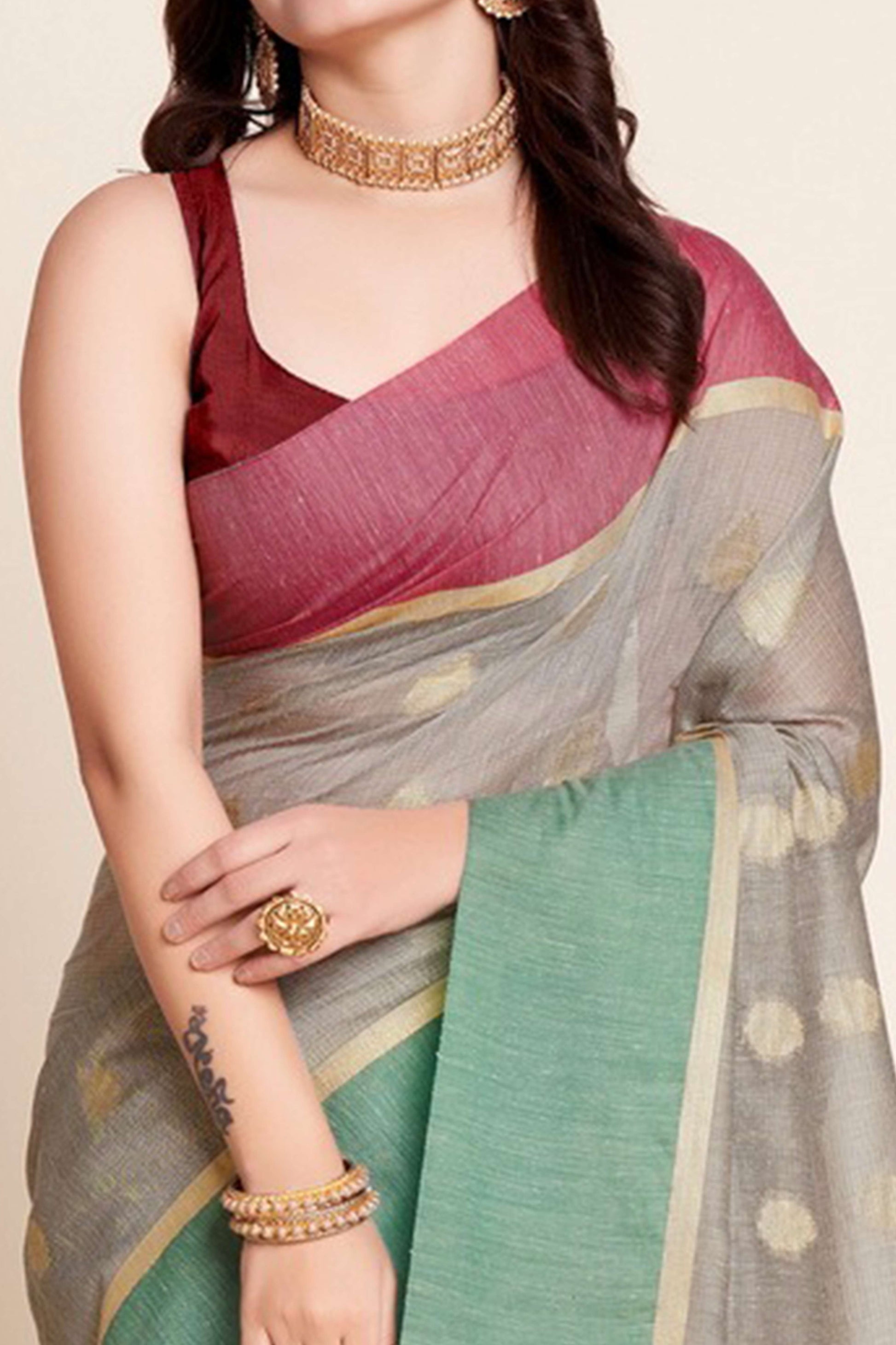 Grey Zari Weaving Cotton Silk Saree