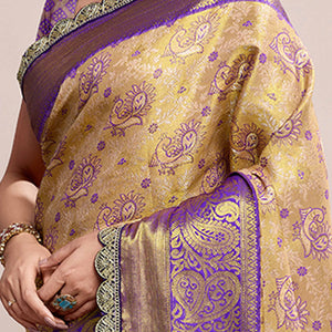 Dark Beige Zari Weaving Kanjivaram Silk Saree