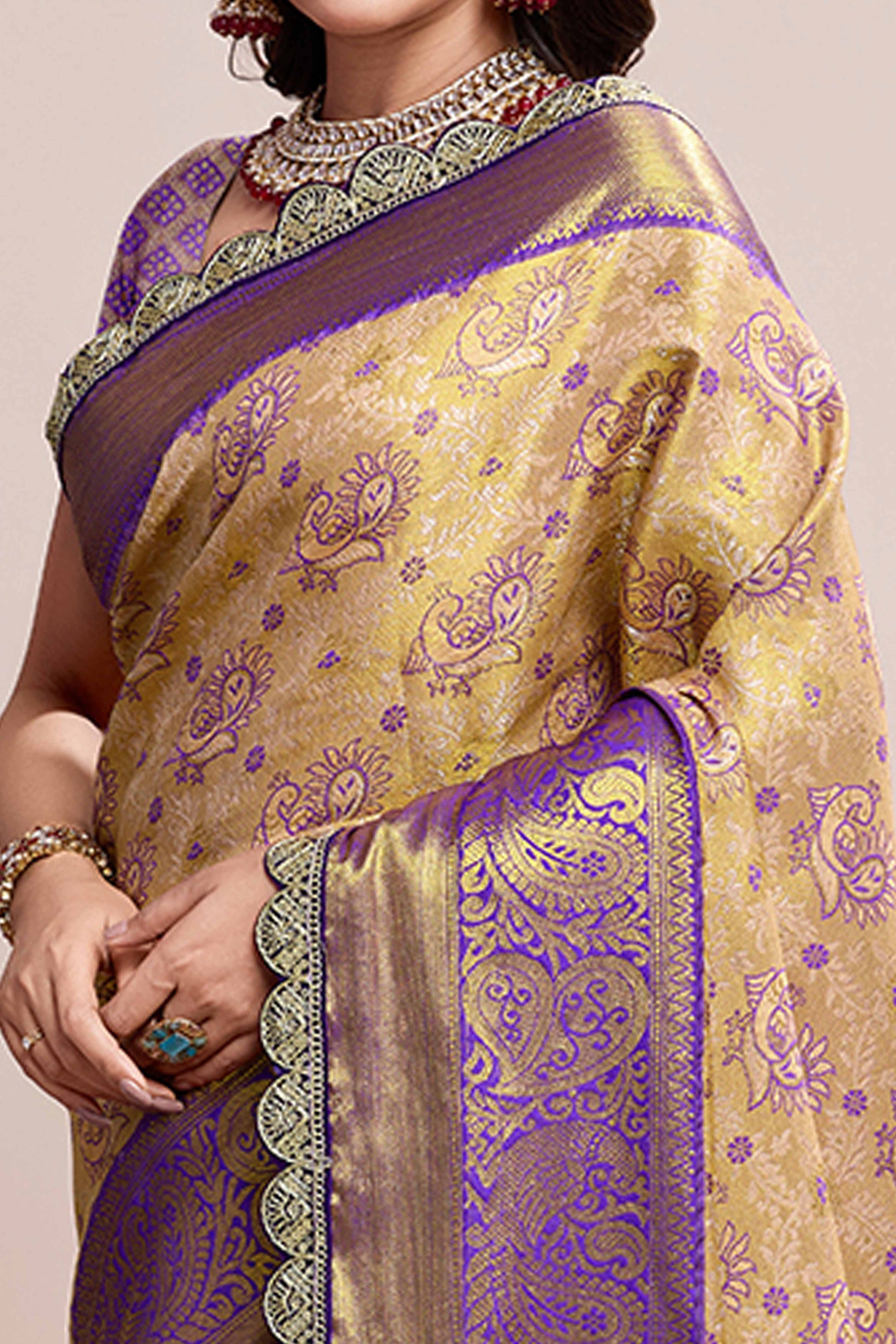 Dark Beige Zari Weaving Kanjivaram Silk Saree