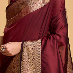 Maroon Zari Weaving Banarasi Silk Saree