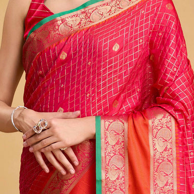Crimson Red Zari Weaving Banarasi Silk Saree